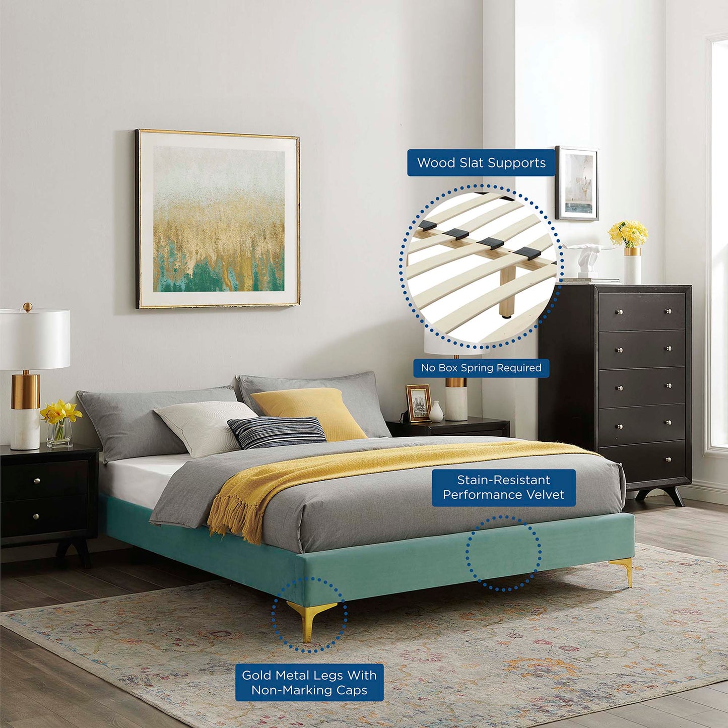 Sutton Performance Velvet King Bed Frame