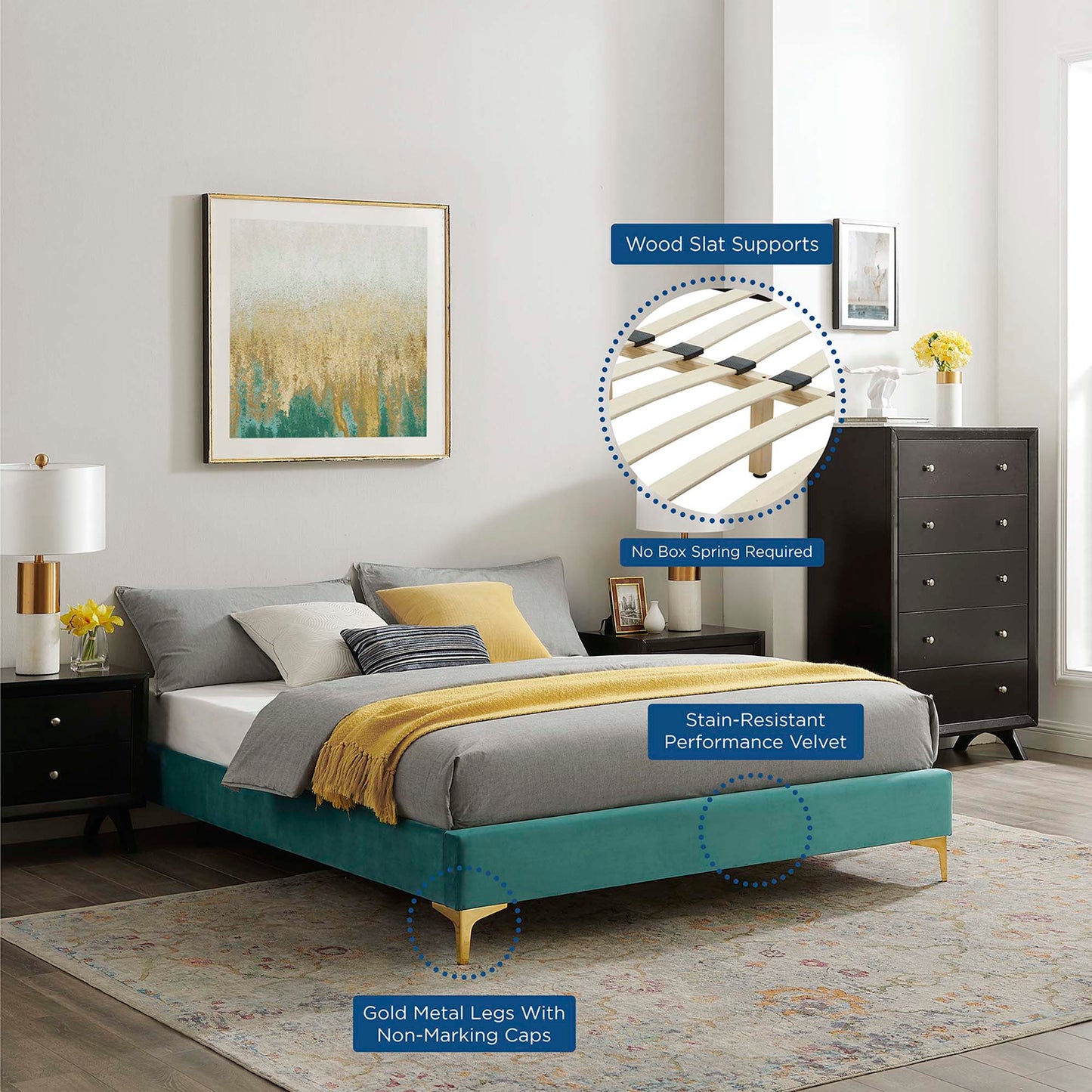 Sutton Performance Velvet King Bed Frame