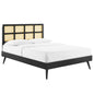 Sidney Cane and Wood Queen Platform Bed With Splayed Legs