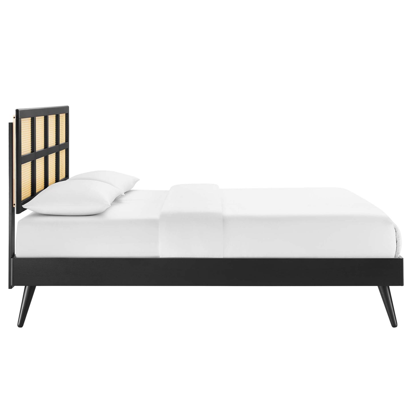 Sidney Cane and Wood Queen Platform Bed With Splayed Legs