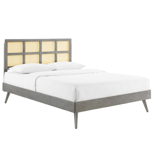 Sidney Cane and Wood Full Platform Bed With Splayed Legs