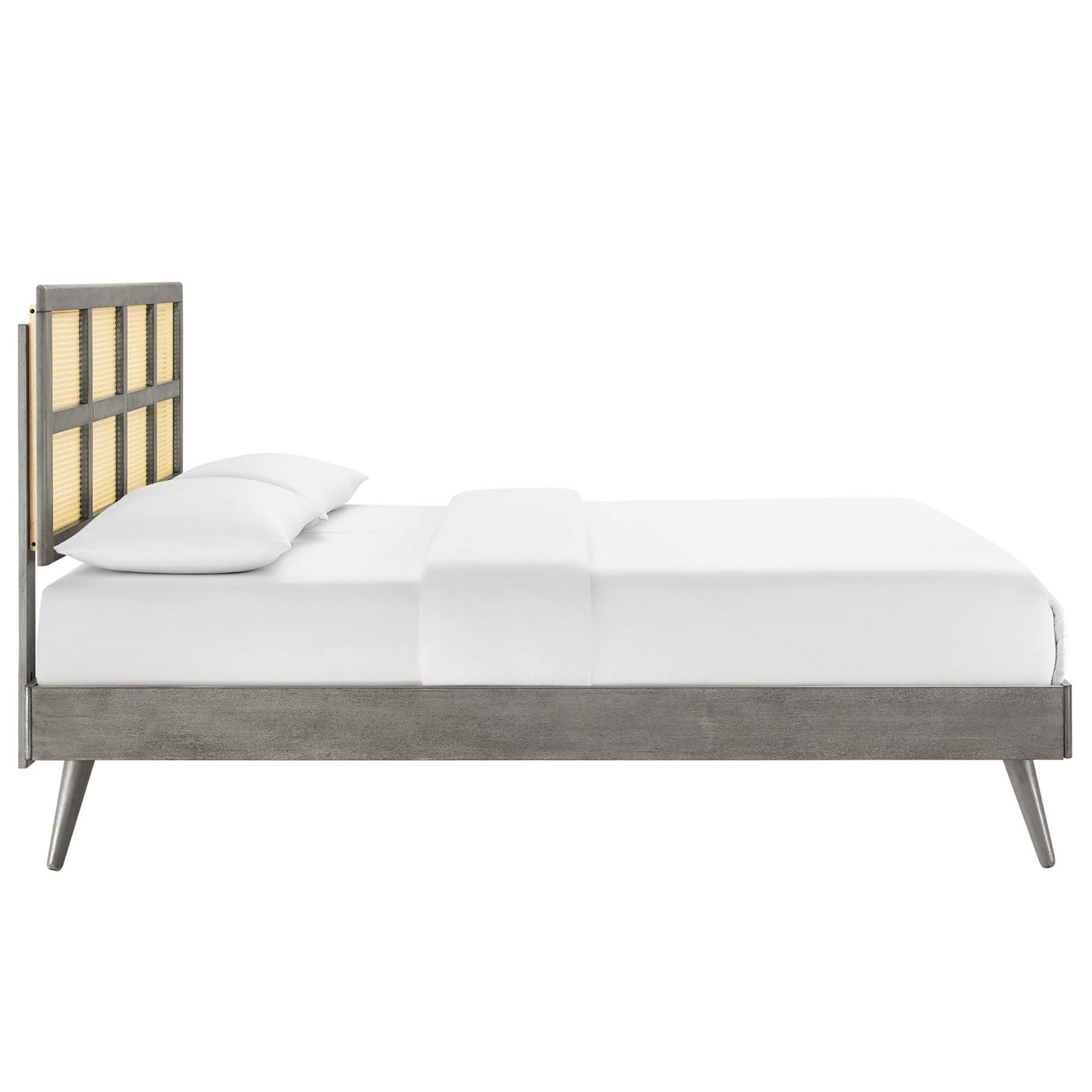 Sidney Cane and Wood Full Platform Bed With Splayed Legs