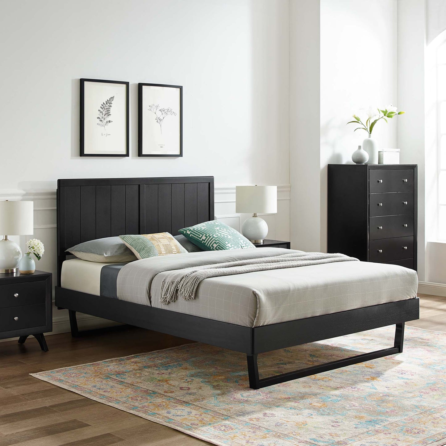 Alana Wood Queen Platform Bed With Angular Frame