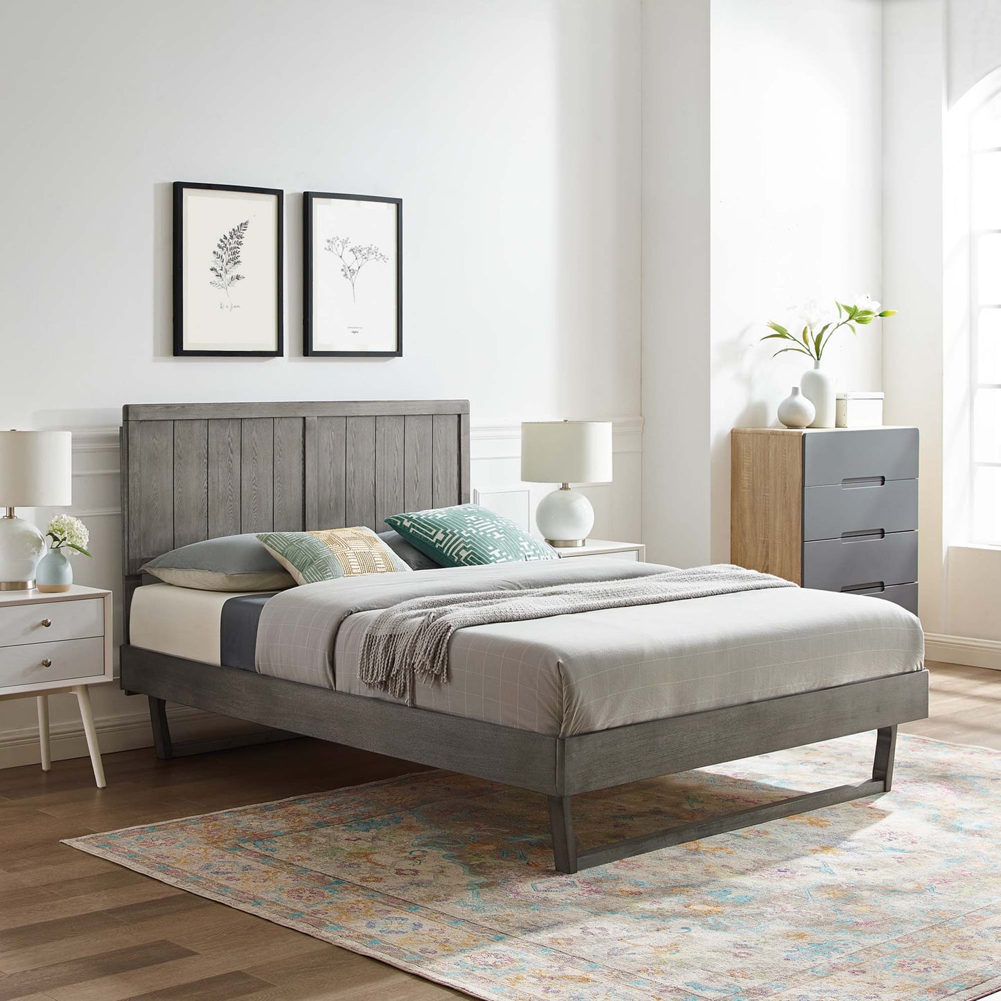 Alana Wood Queen Platform Bed With Angular Frame