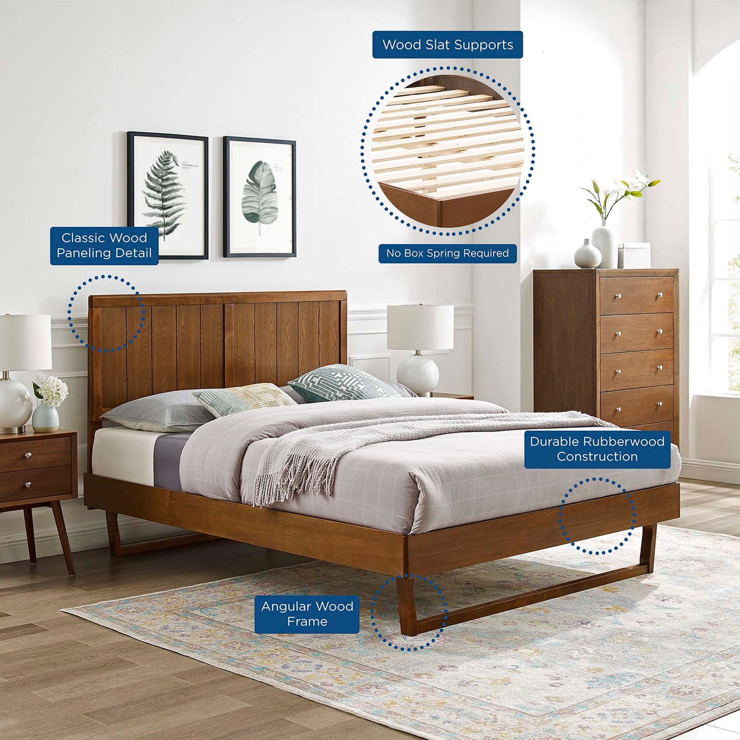 Alana Wood Queen Platform Bed With Angular Frame