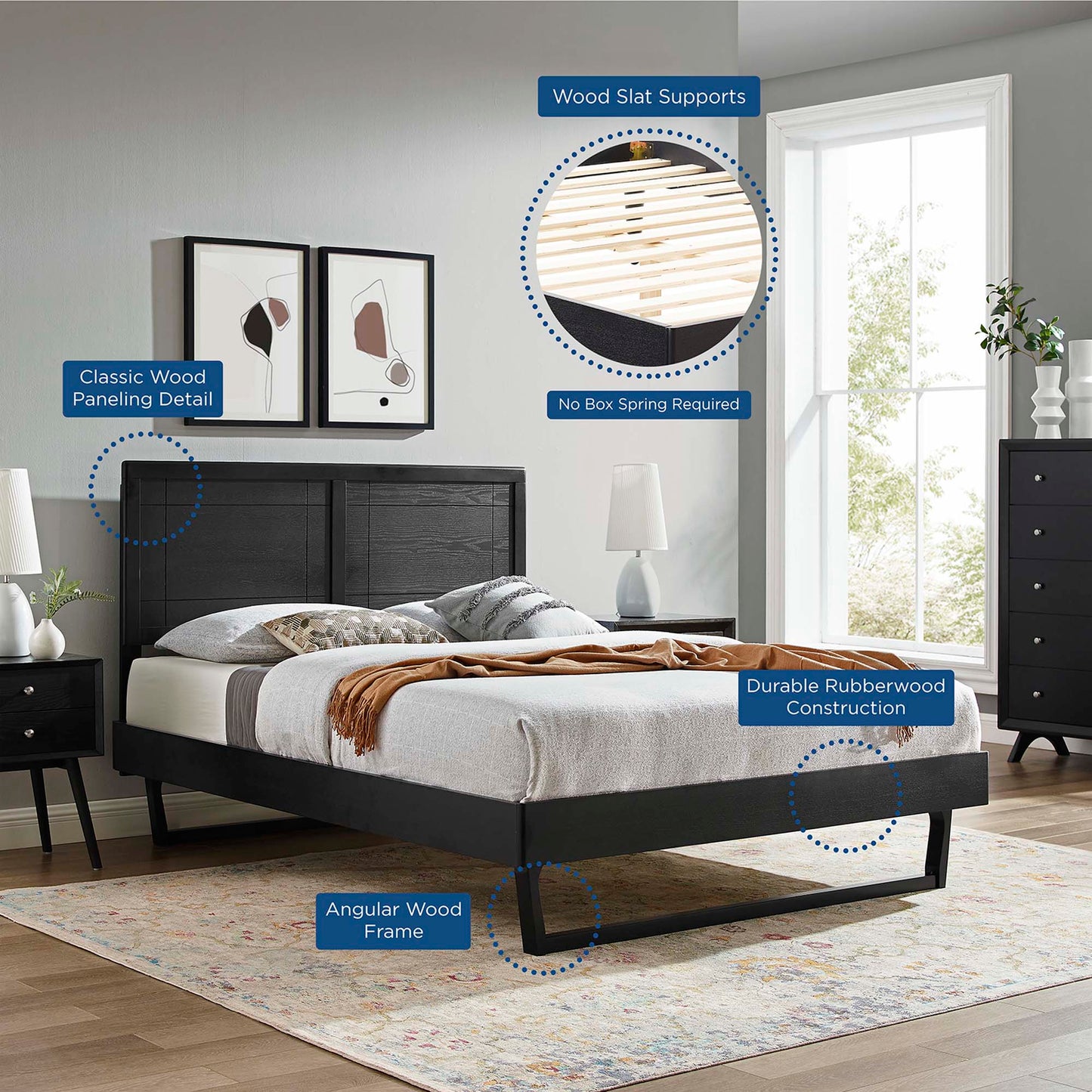 Cama Queen con plataforma de madera Marlee y estructura angular de Modway