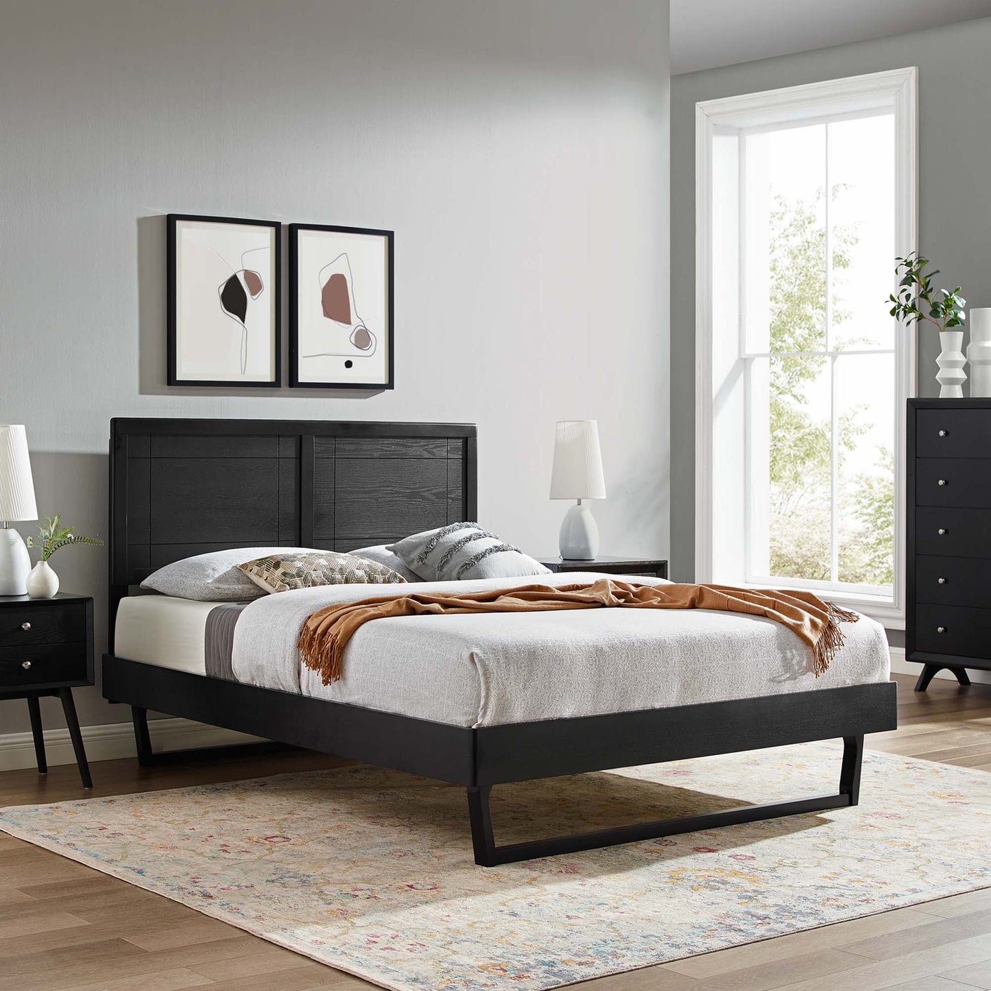 Cama Queen con plataforma de madera Marlee y estructura angular de Modway