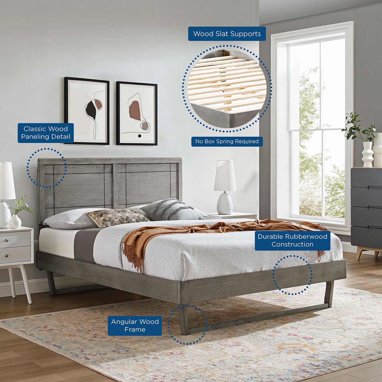 Cama Queen con plataforma de madera Marlee y estructura angular de Modway