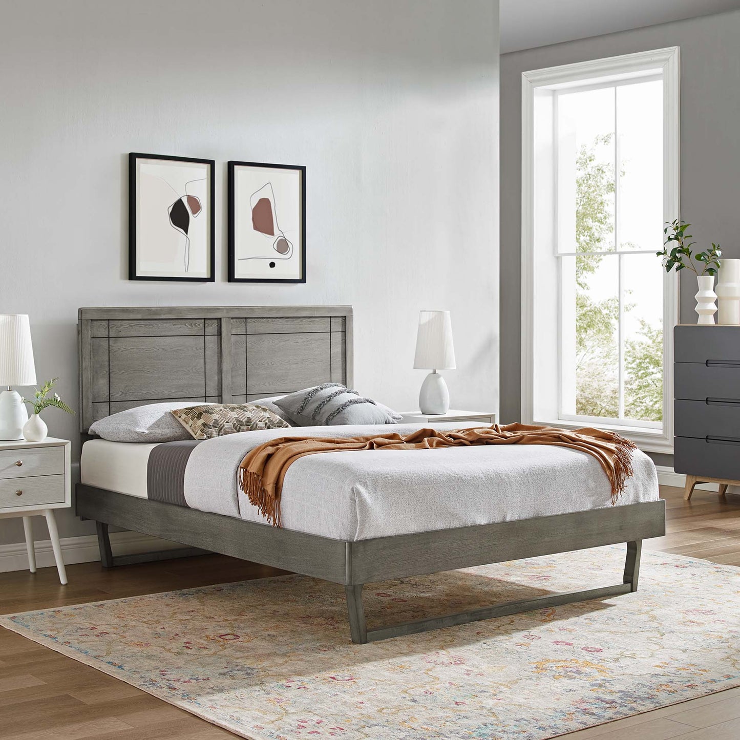 Cama Queen con plataforma de madera Marlee y estructura angular de Modway