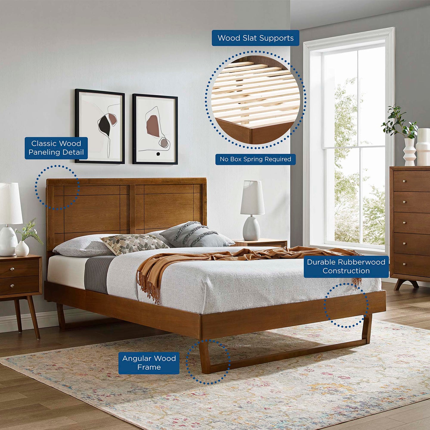 Cama Queen con plataforma de madera Marlee y estructura angular de Modway