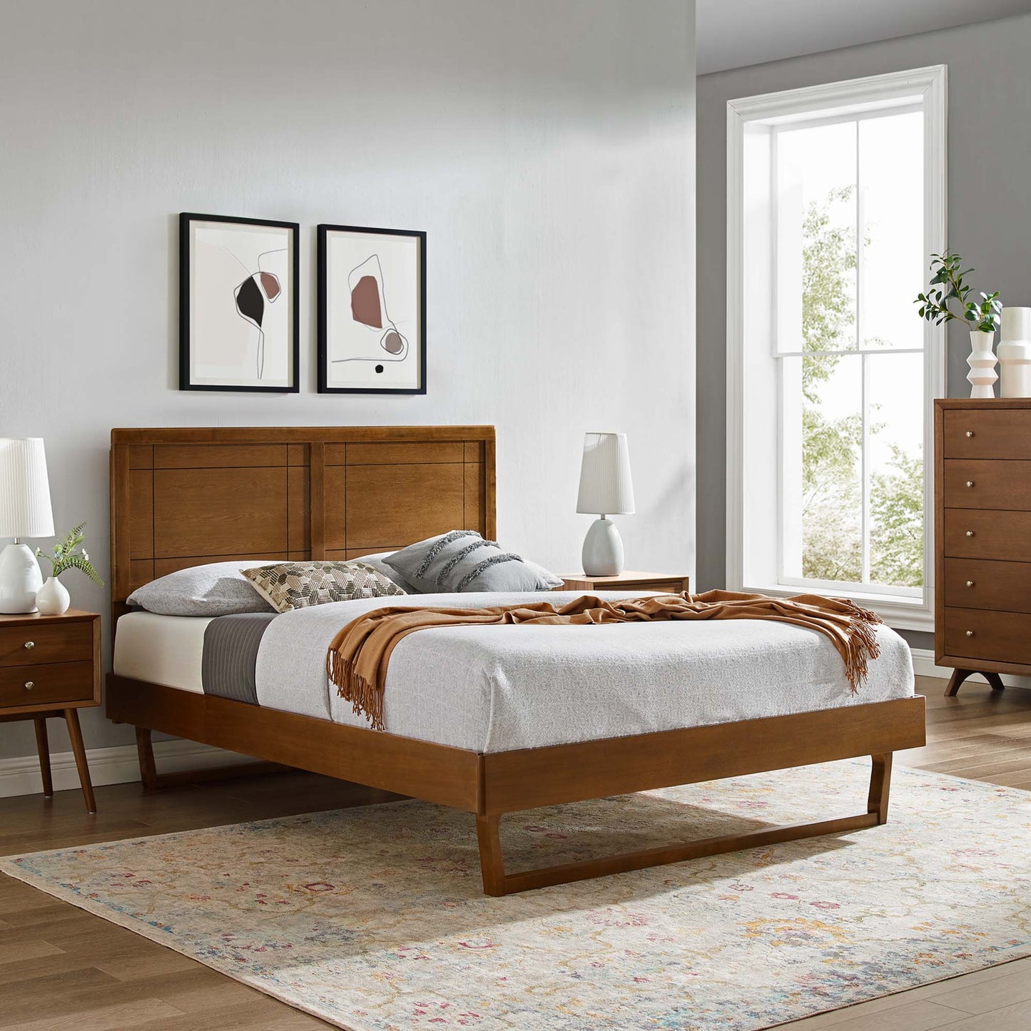 Cama Queen con plataforma de madera Marlee y estructura angular de Modway