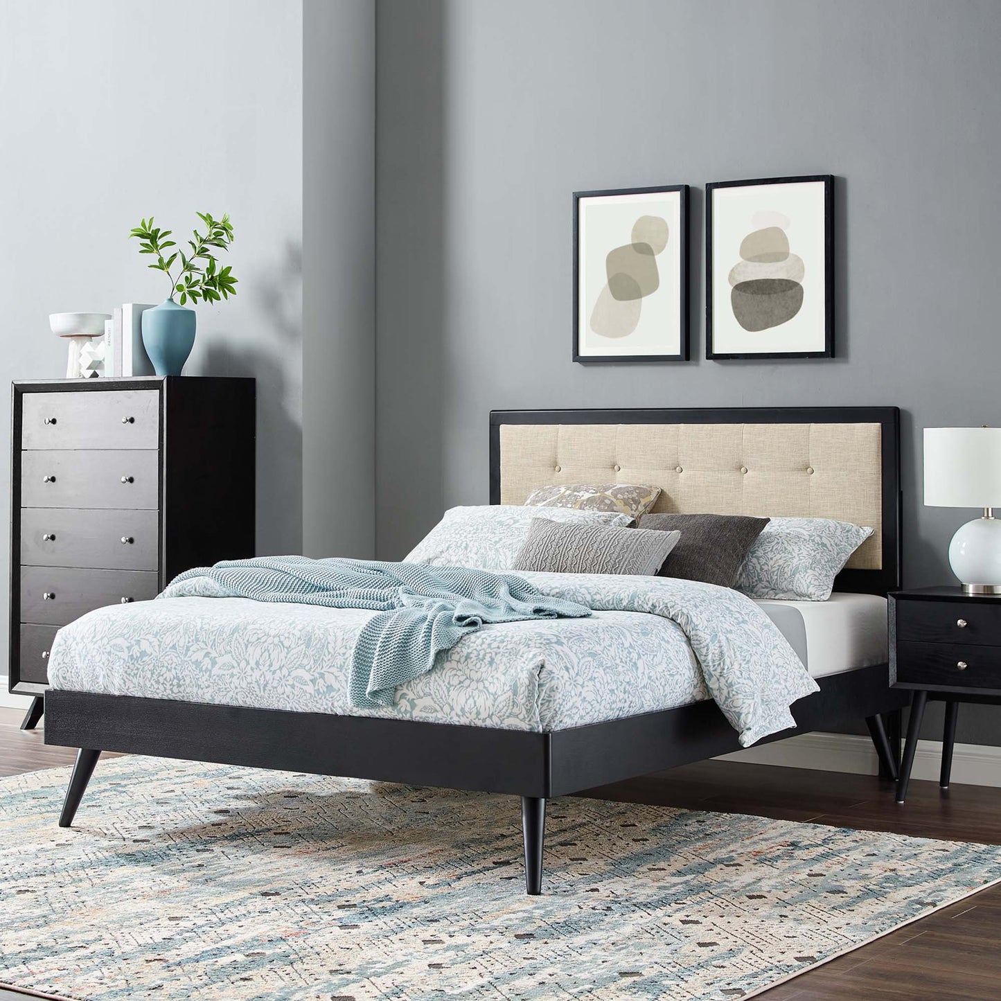 Willow Wood Queen Platform Bed With Splayed Legs