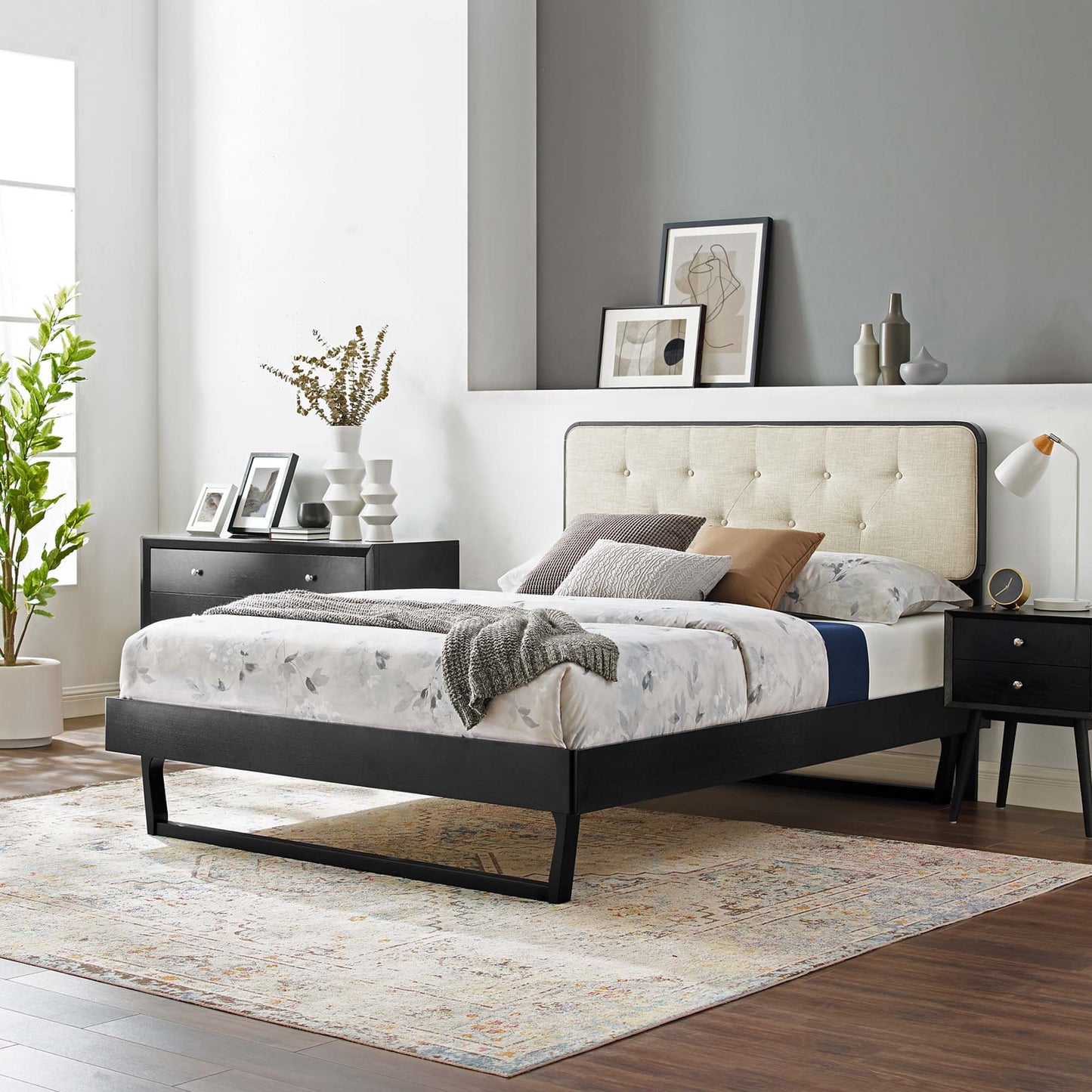 Bridgette Wood Queen Platform Bed With Angular Frame