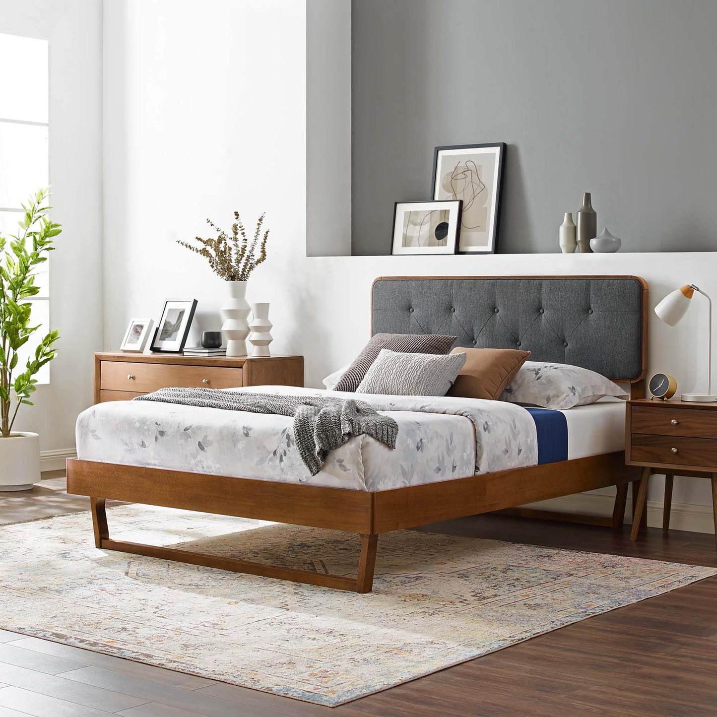 Bridgette Wood Queen Platform Bed With Angular Frame