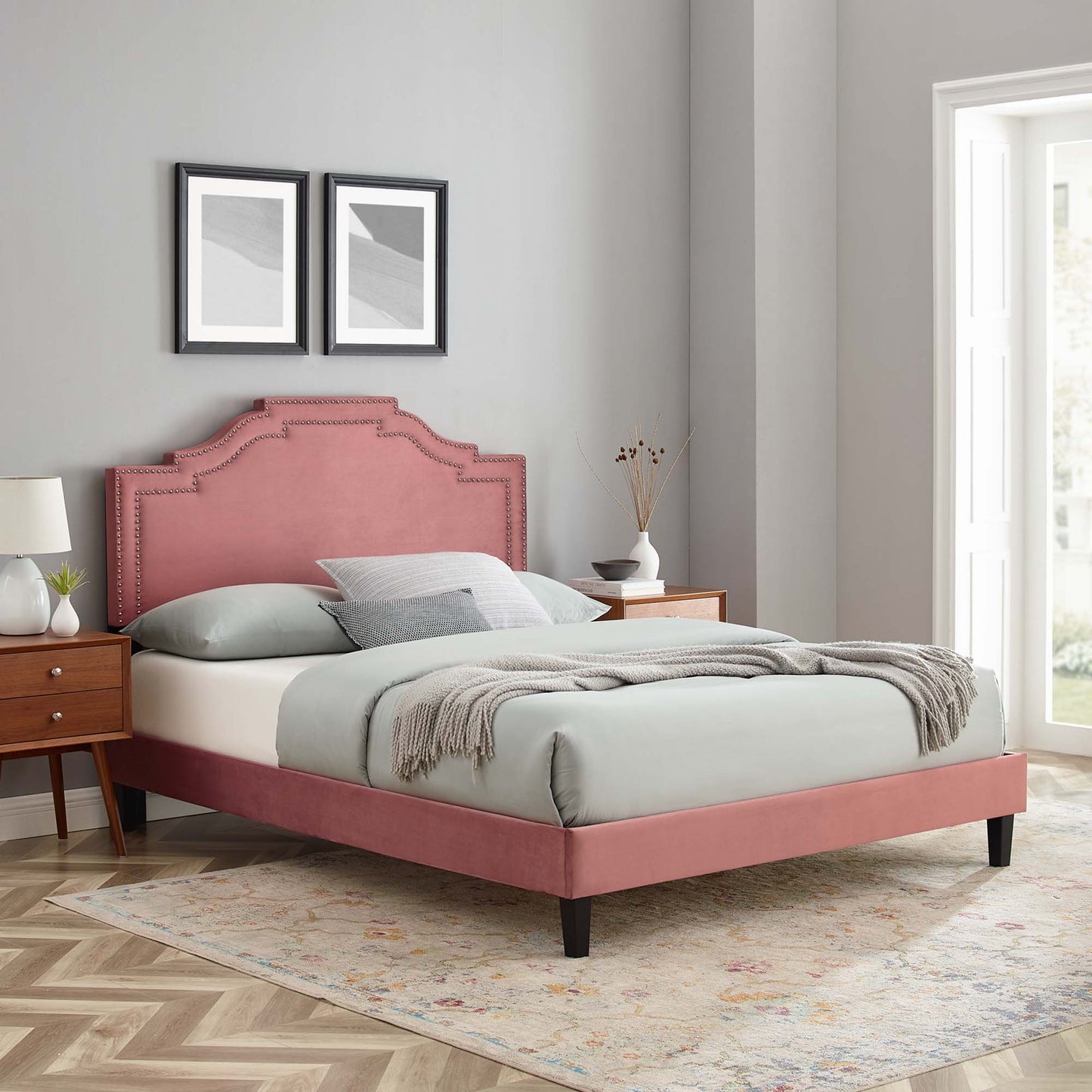 Adelaide Performance Velvet Queen Platform Bed