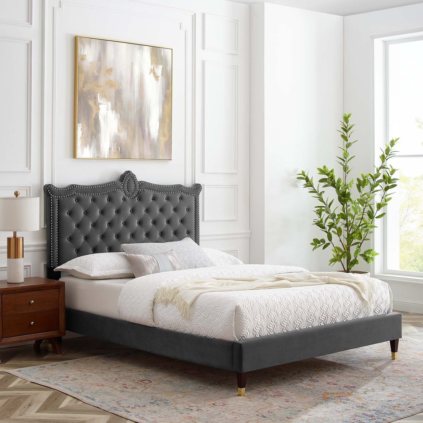 Clara Performance Velvet Queen Platform Bed