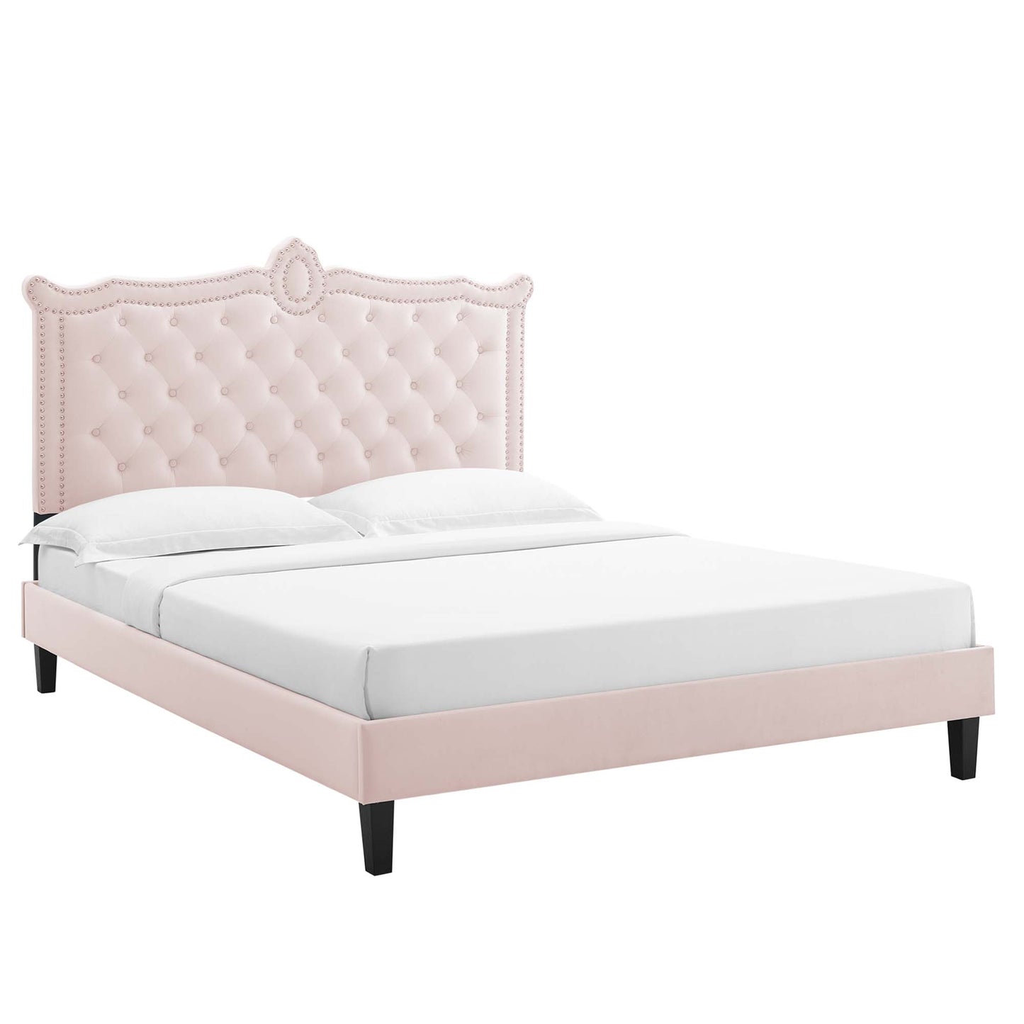 Cama Queen con plataforma de terciopelo Clara Performance de Modway