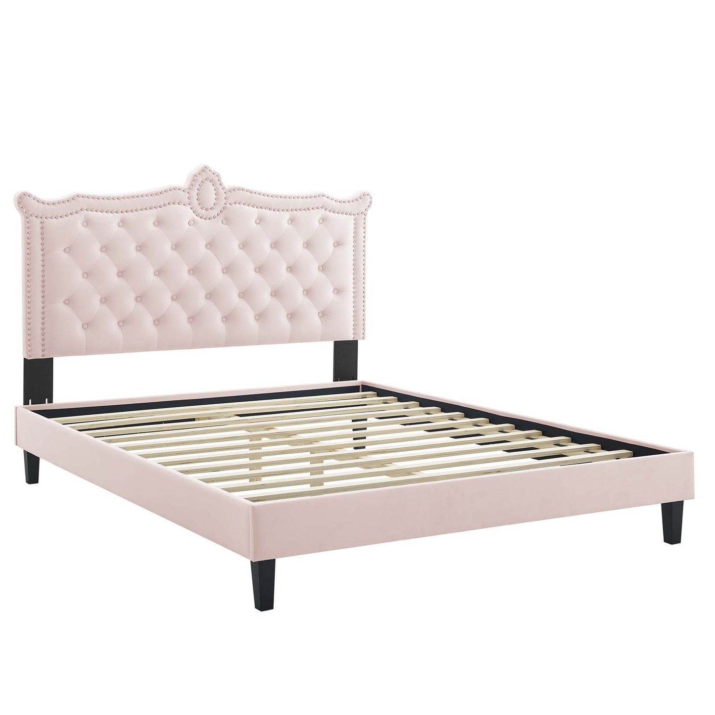 Cama Queen con plataforma de terciopelo Clara Performance de Modway