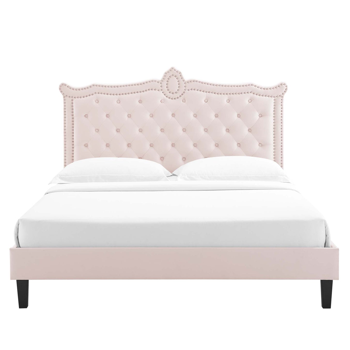 Cama Queen con plataforma de terciopelo Clara Performance de Modway