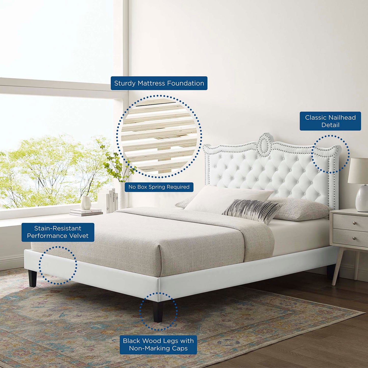 Cama Queen con plataforma de terciopelo Clara Performance de Modway