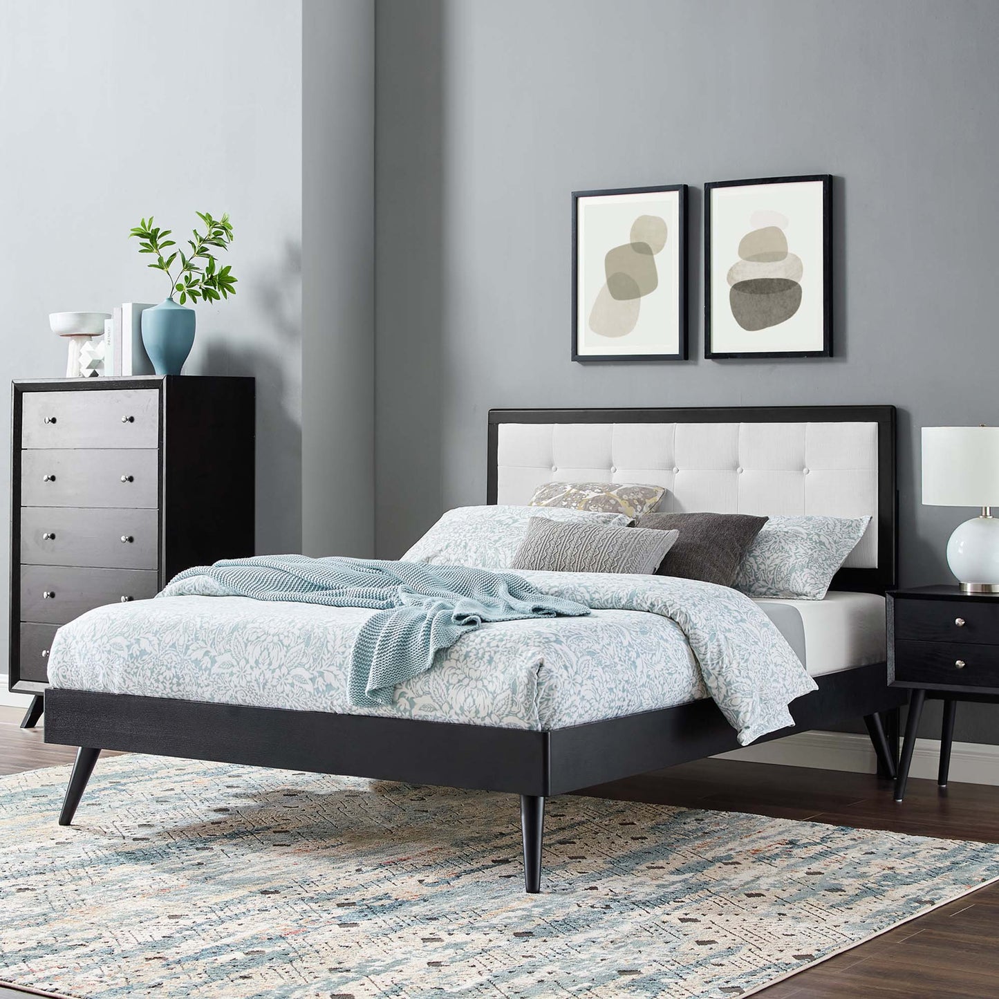 Willow Wood Full Platform Bed With Splayed Legs