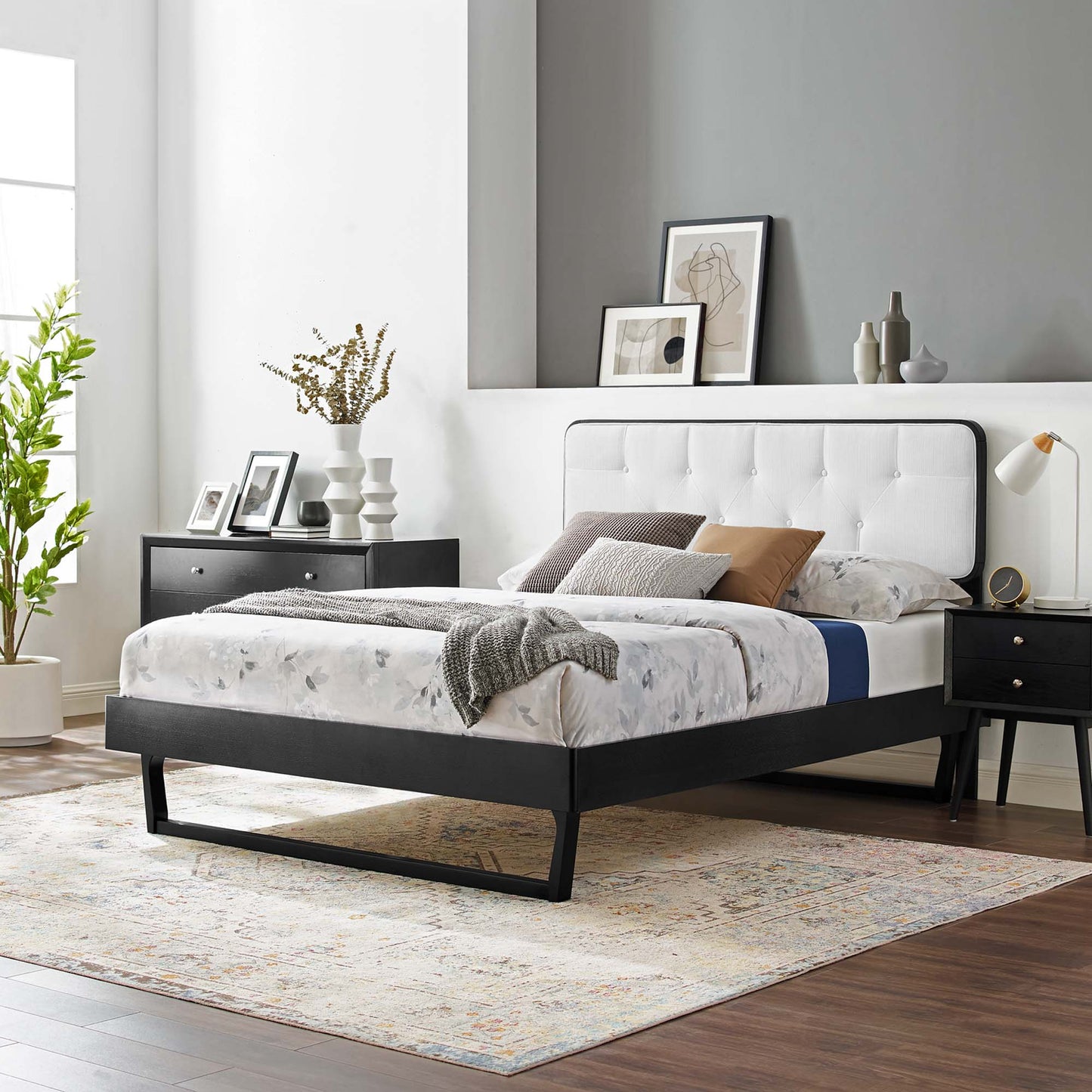 Bridgette Wood Full Platform Bed With Angular Frame