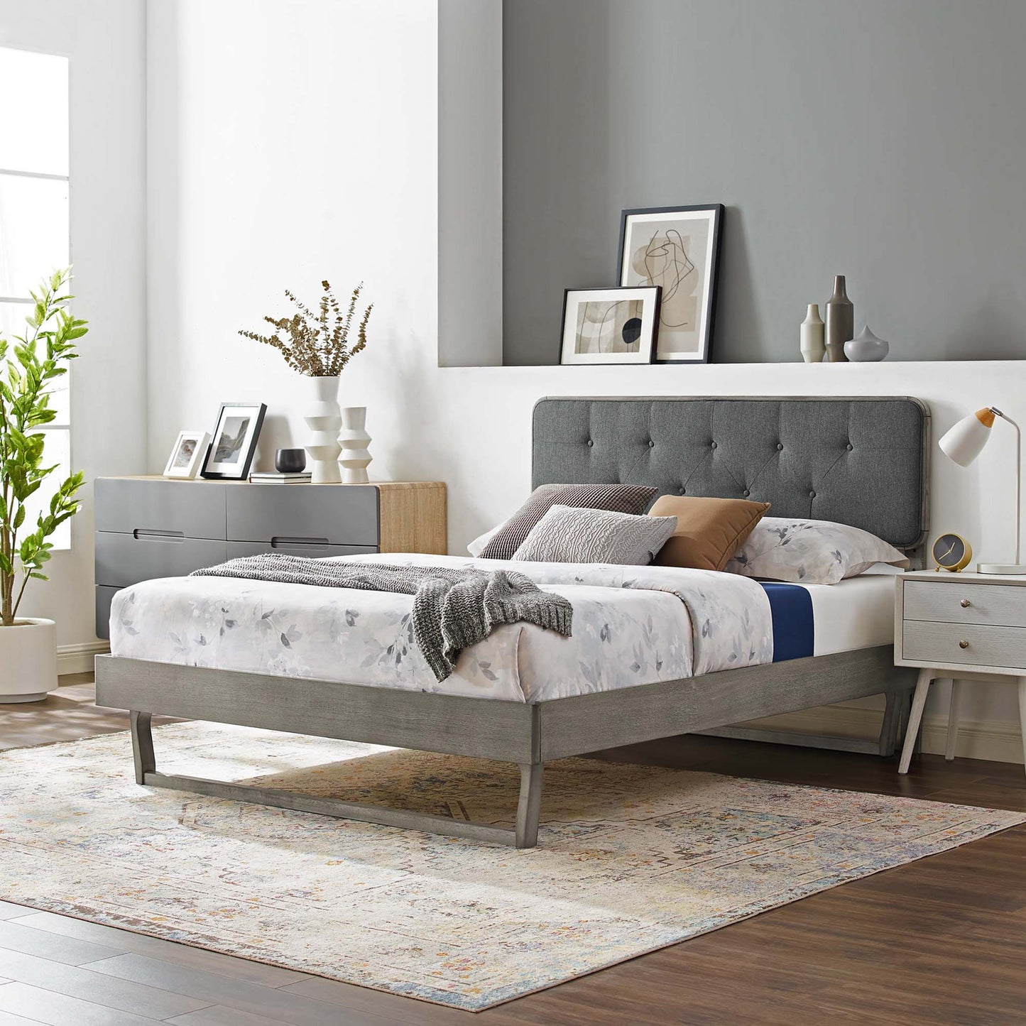 Bridgette Wood King Platform Bed With Angular Frame