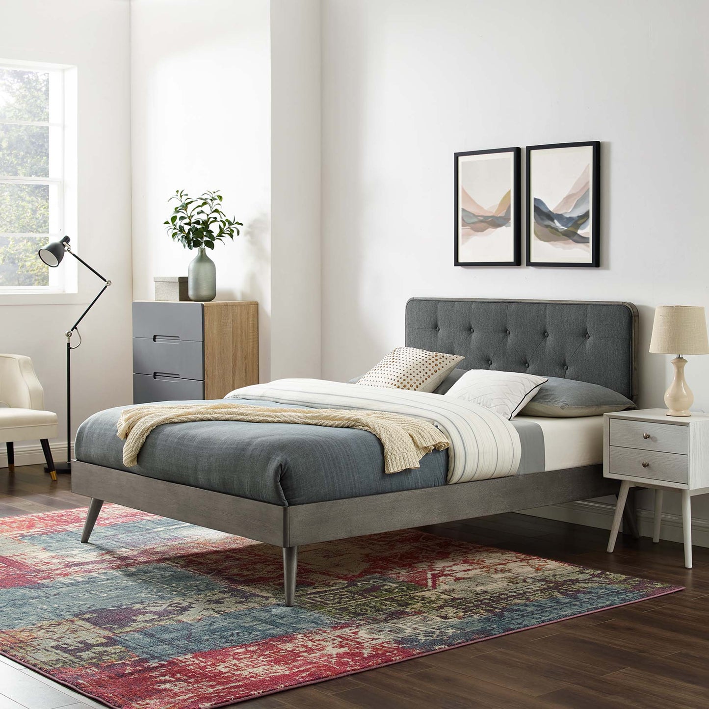 Bridgette Wood King Platform Bed With Splayed Legs