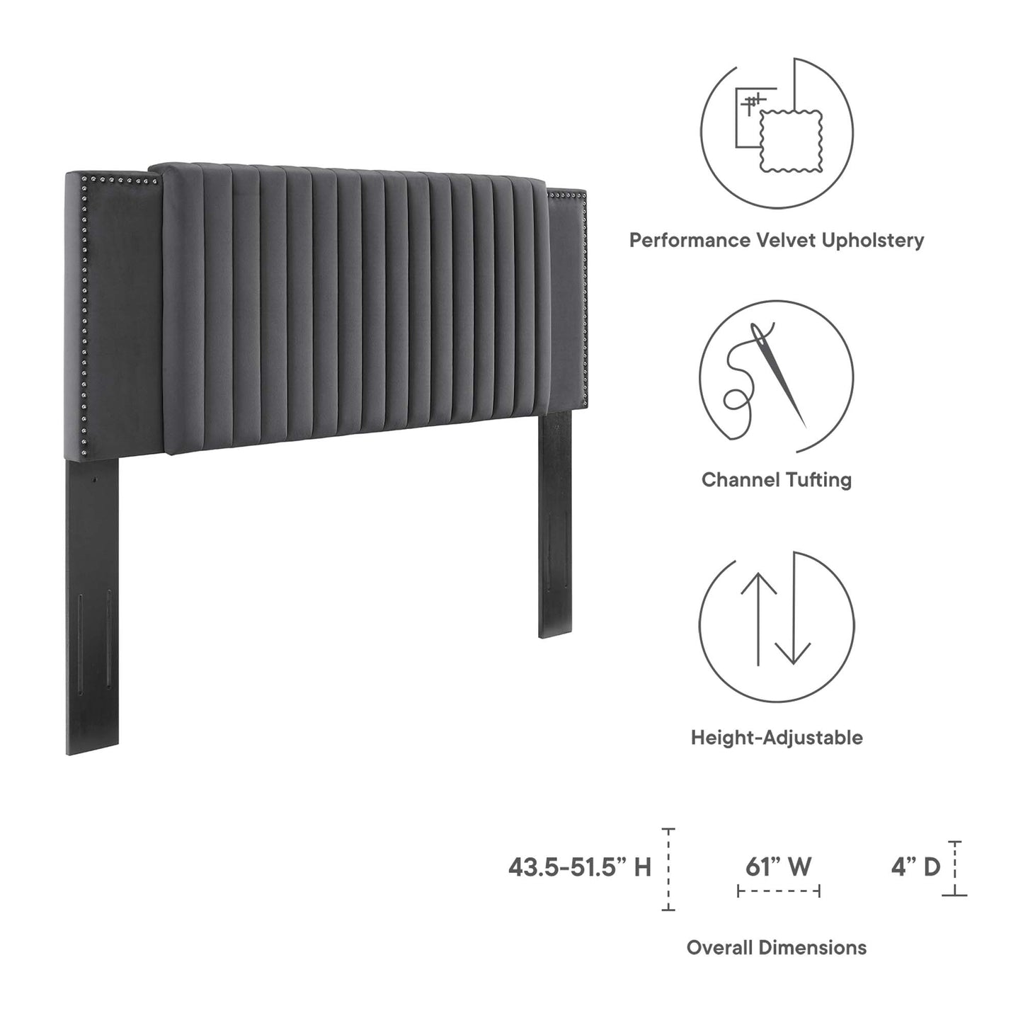 Cabecero de cama doble de terciopelo con mechones de alto rendimiento Felicity Channel de Modway