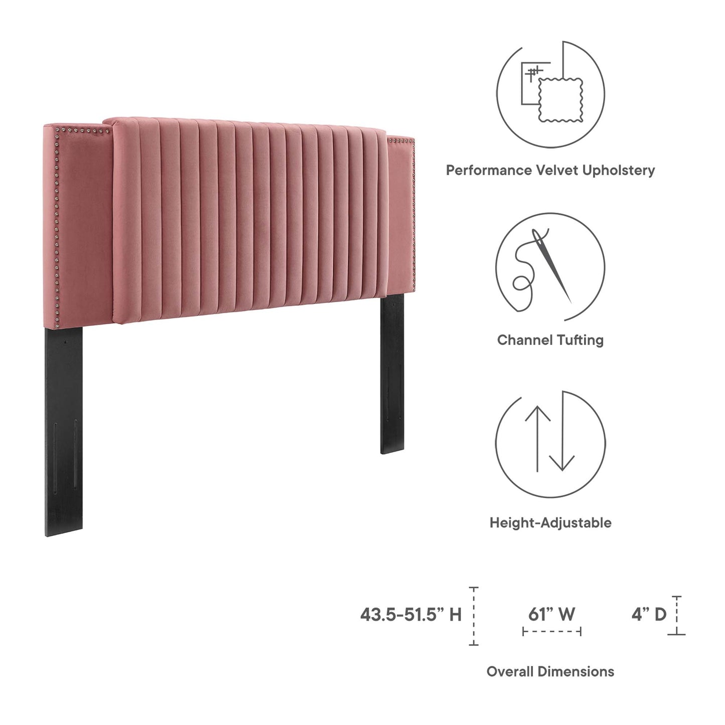 Cabecero de cama doble de terciopelo con mechones de alto rendimiento Felicity Channel de Modway