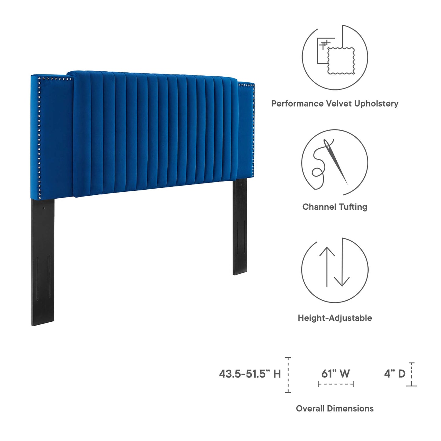 Cabecero de cama doble de terciopelo con mechones de alto rendimiento Felicity Channel de Modway