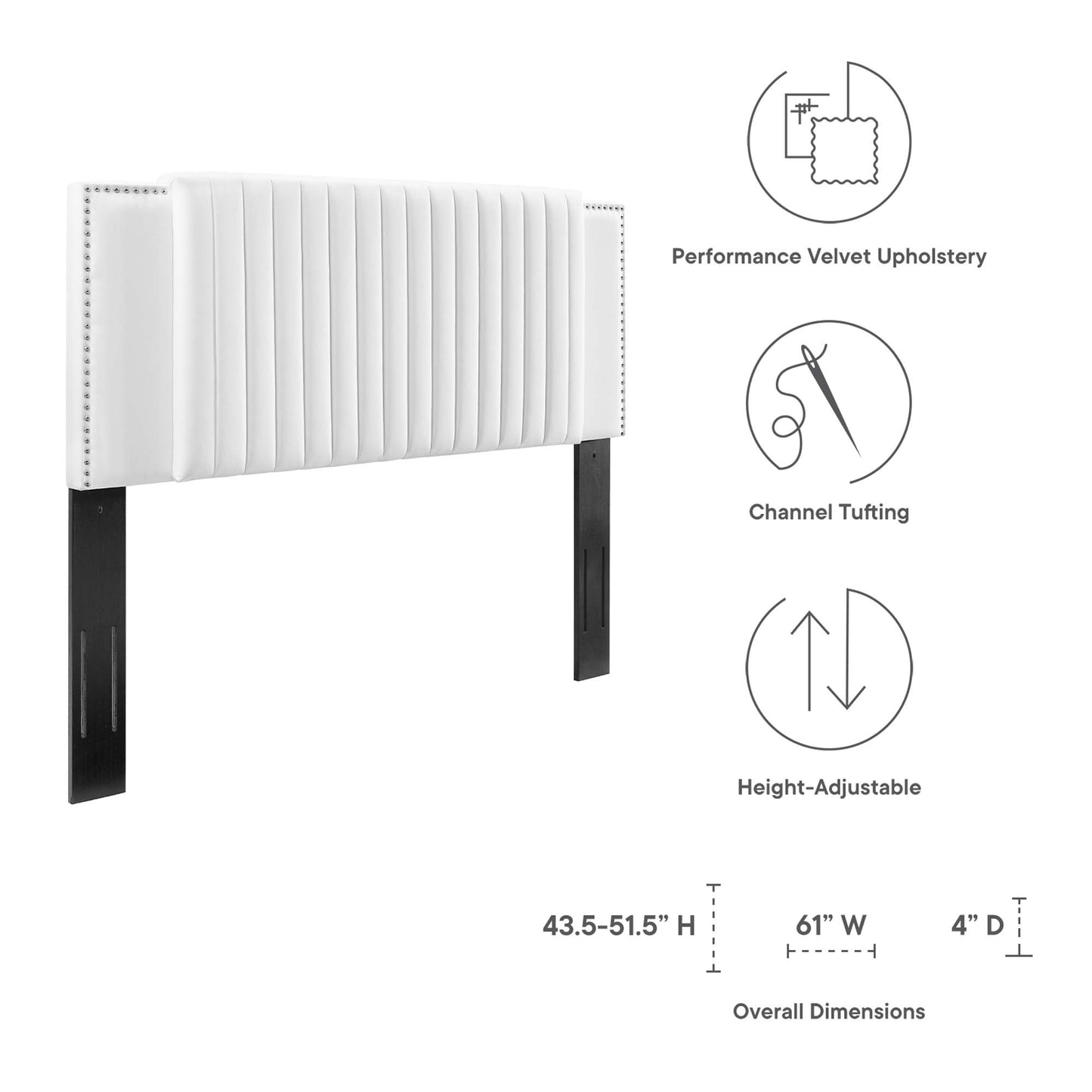 Cabecero de cama doble de terciopelo con mechones de alto rendimiento Felicity Channel de Modway