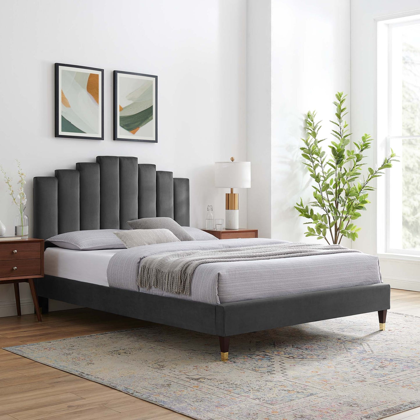 Elise Performance Velvet Queen Platform Bed