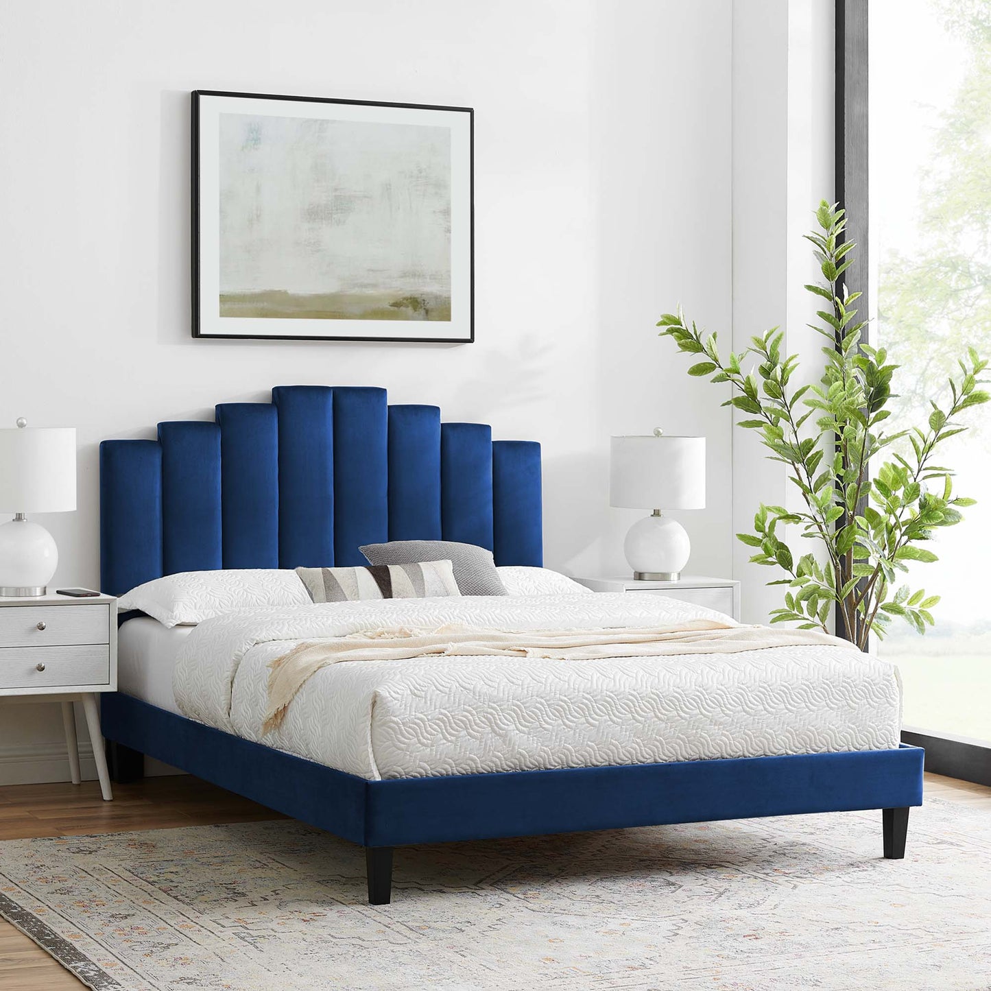 Elise Performance Velvet Queen Platform Bed