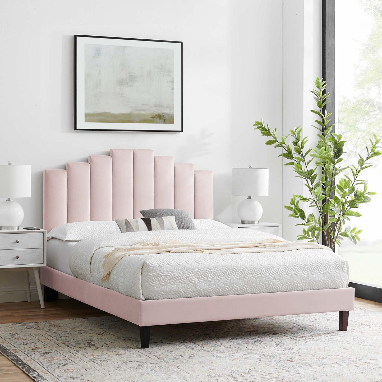 Elise Performance Velvet Queen Platform Bed