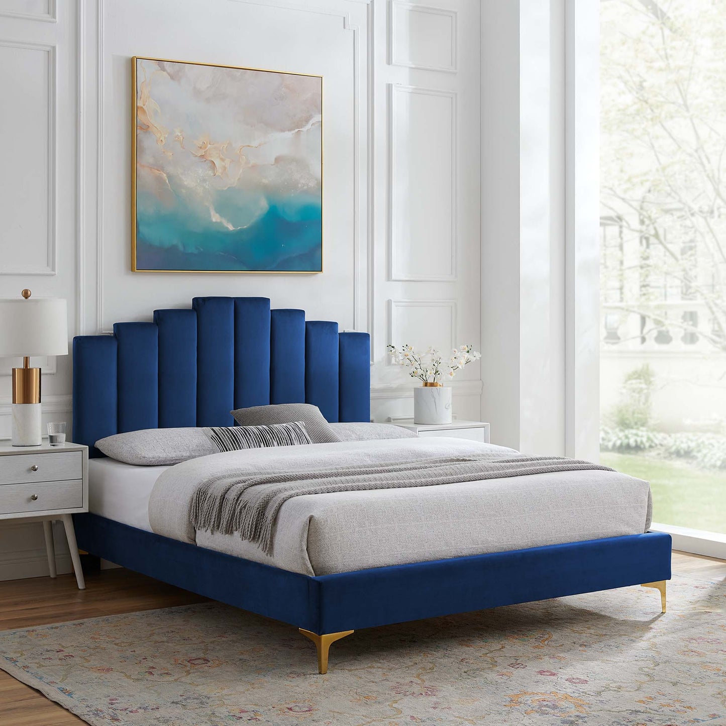 Elise Performance Velvet Queen Platform Bed