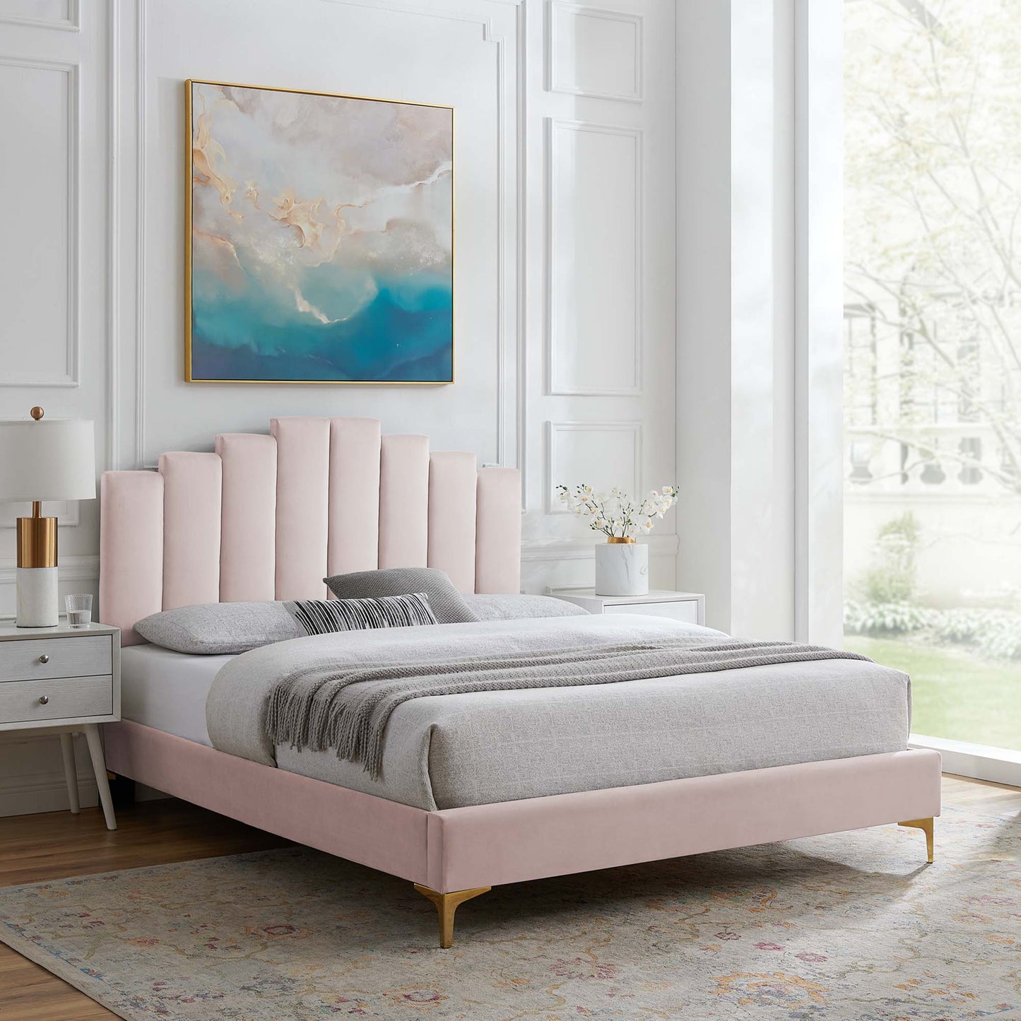 Elise Performance Velvet Queen Platform Bed