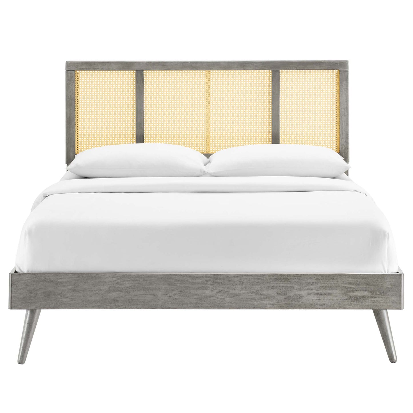 Kelsea Cane and Wood Full Platform Bed With Splayed Legs