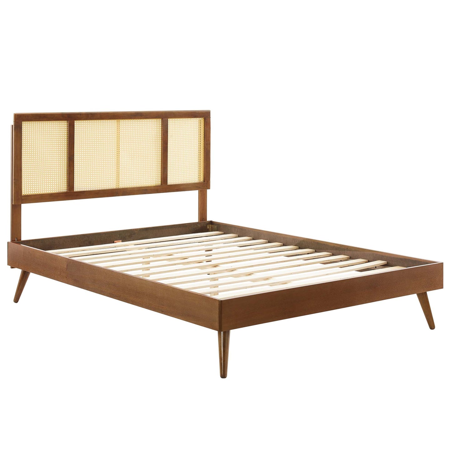 Kelsea Cane and Wood Full Platform Bed With Splayed Legs