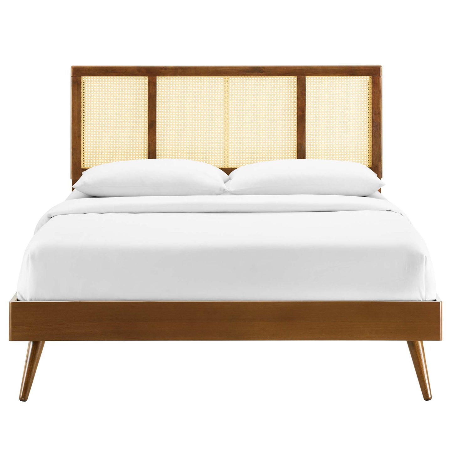 Kelsea Cane and Wood Full Platform Bed With Splayed Legs