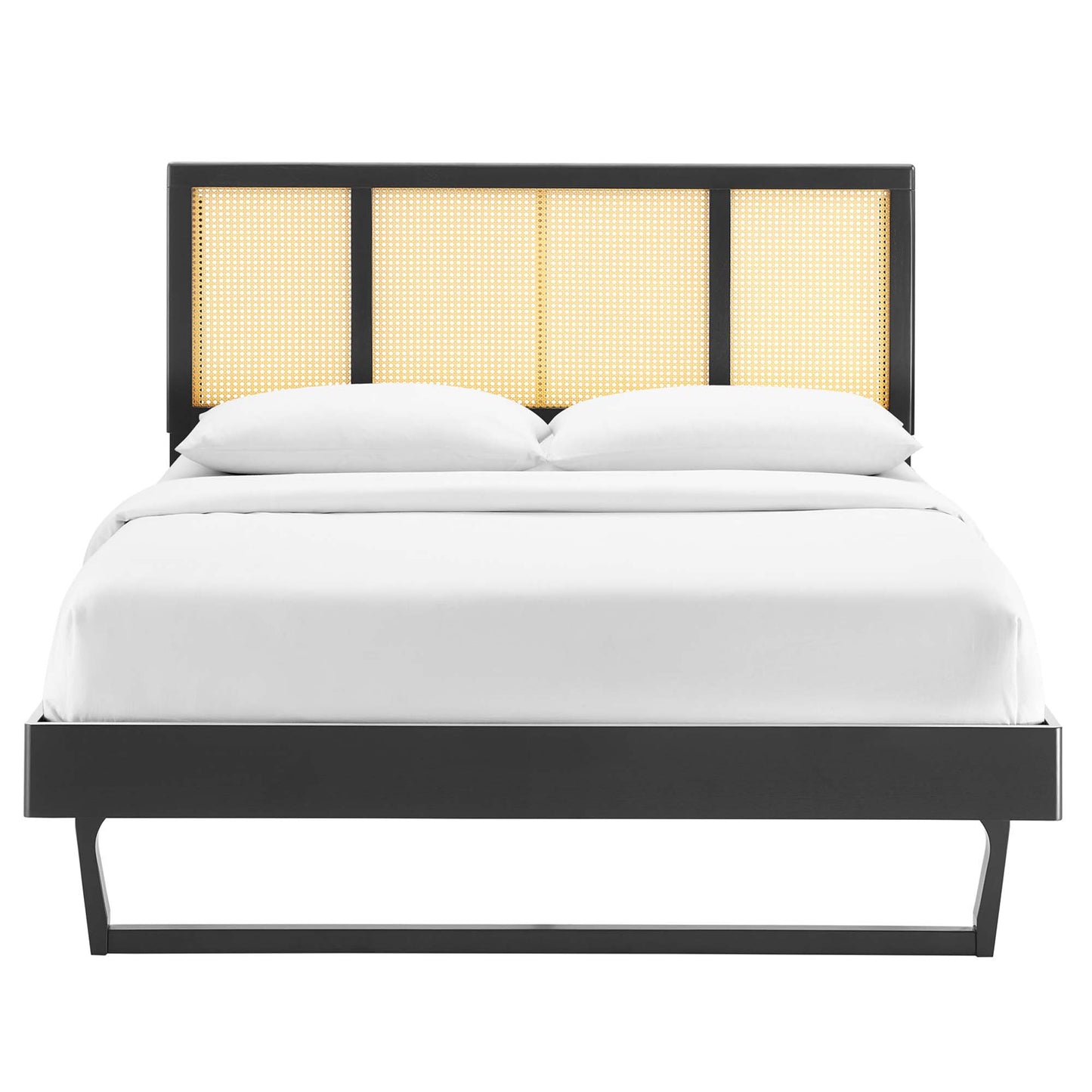 Kelsea Cane and Wood King Platform Bed With Angular Legs