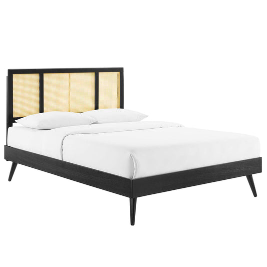 Kelsea Cane and Wood King Platform Bed With Splayed Legs