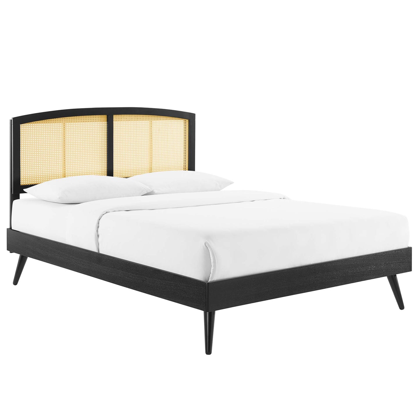 Sierra Cane and Wood Full Platform Bed With Splayed Legs