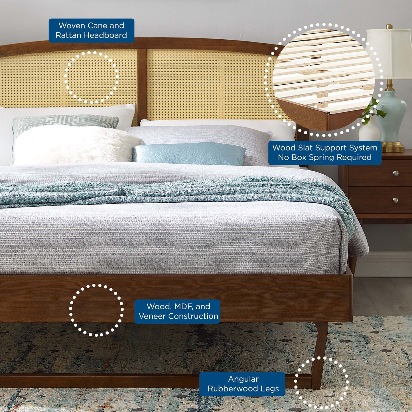 Lit plateforme king size en rotin et bois Sierra avec pieds angulaires par Modway