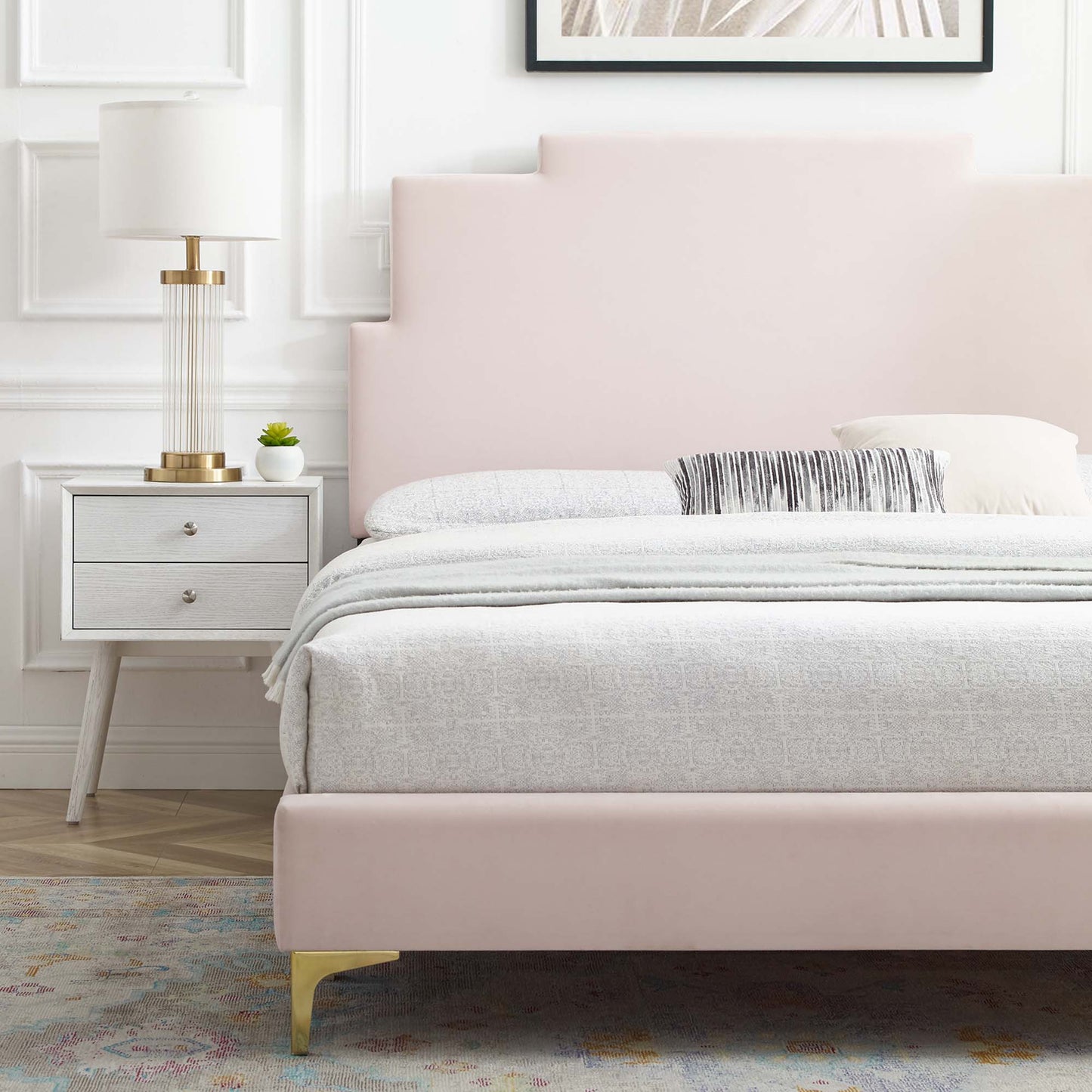 Lindsey Performance Velvet Queen Platform Bed