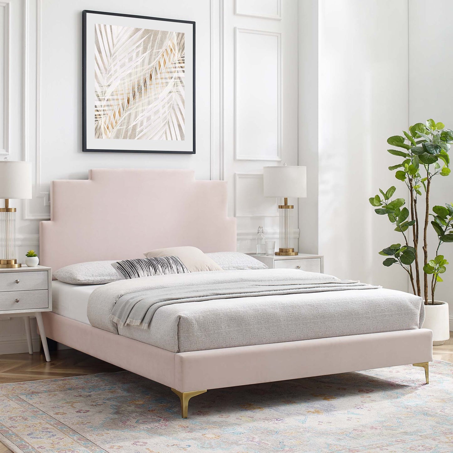 Lindsey Performance Velvet Queen Platform Bed