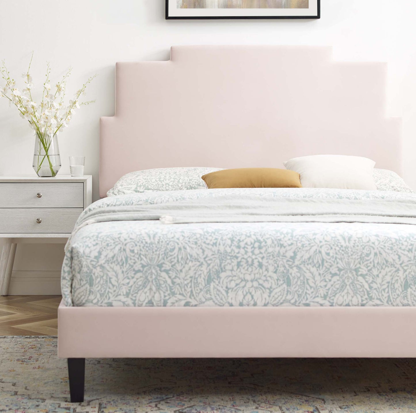 Lindsey Performance Velvet Queen Platform Bed