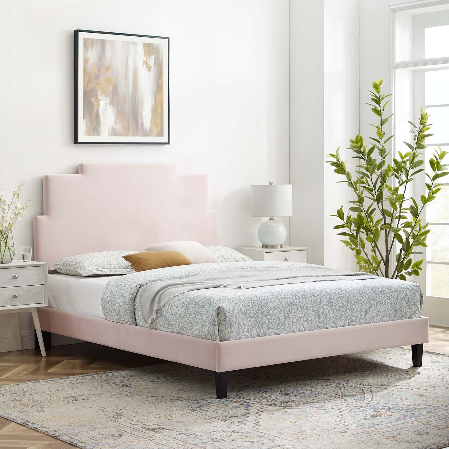 Lindsey Performance Velvet Queen Platform Bed