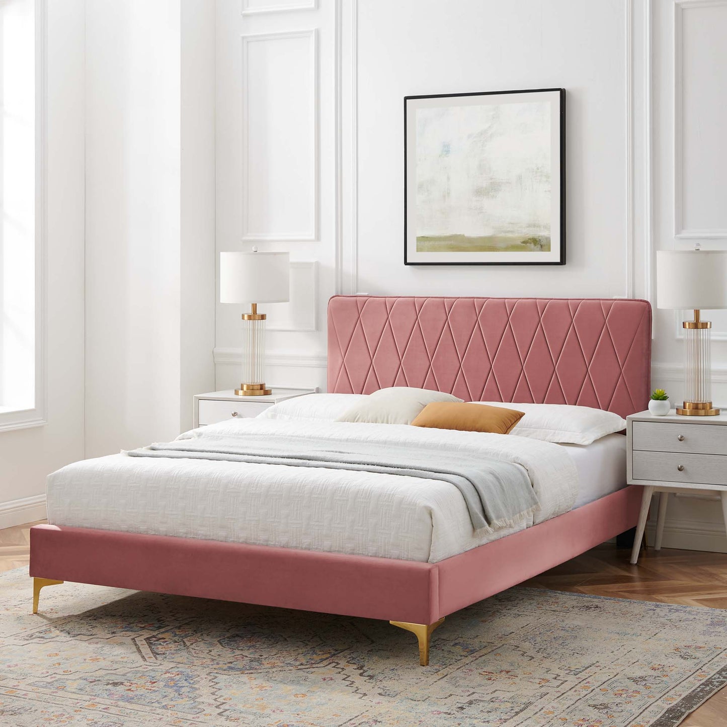 Phillipa Performance Velvet Queen Platform Bed