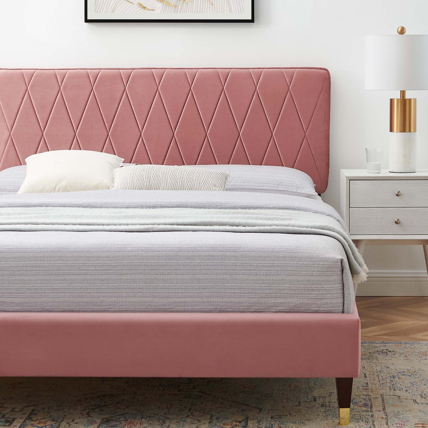 Phillipa Performance Velvet Queen Platform Bed